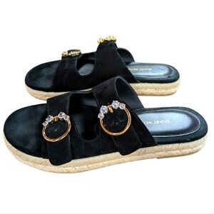 Stuart Weitzman Crystal Ring Espadrille Flats Black Size 38.5